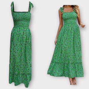 Vibrant Green Boho Chic Floral Maxi Dress by Zesica, Women’s Small